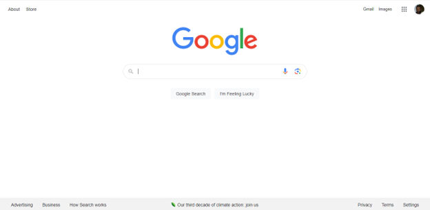 Screenshot of Google's homepage.
